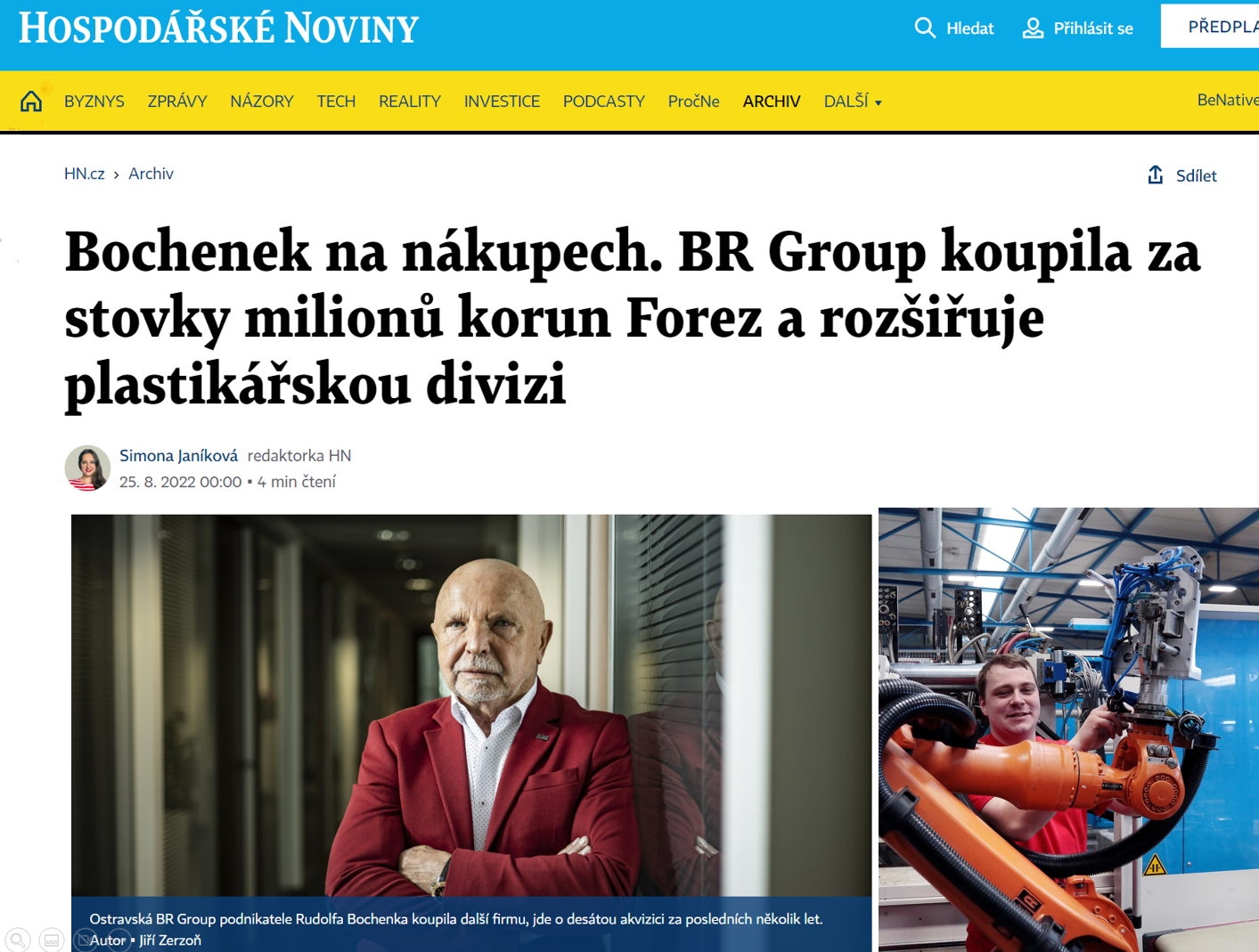 Hospodářské noviny psaly o naší akvizici Forezu