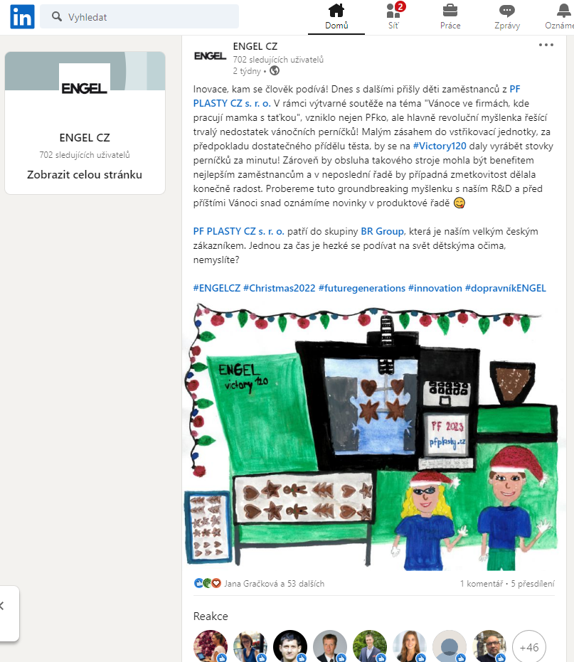 Engel zveřejnil náš obrázek na své síti LinkedIn